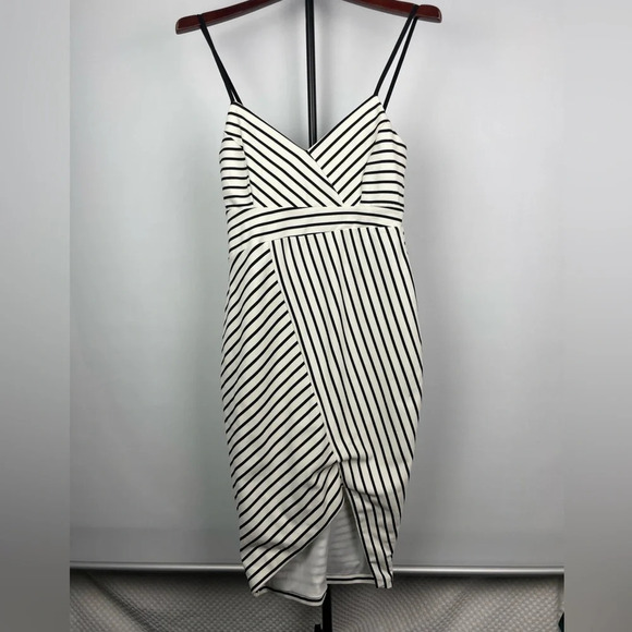 Bardot Black White Stripe Stretch Spaghetti Strap Sheath Dress - Picture 1 of 8